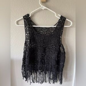 Forever 21 Boho Festival Cropped Top Fringe Cut One Size
